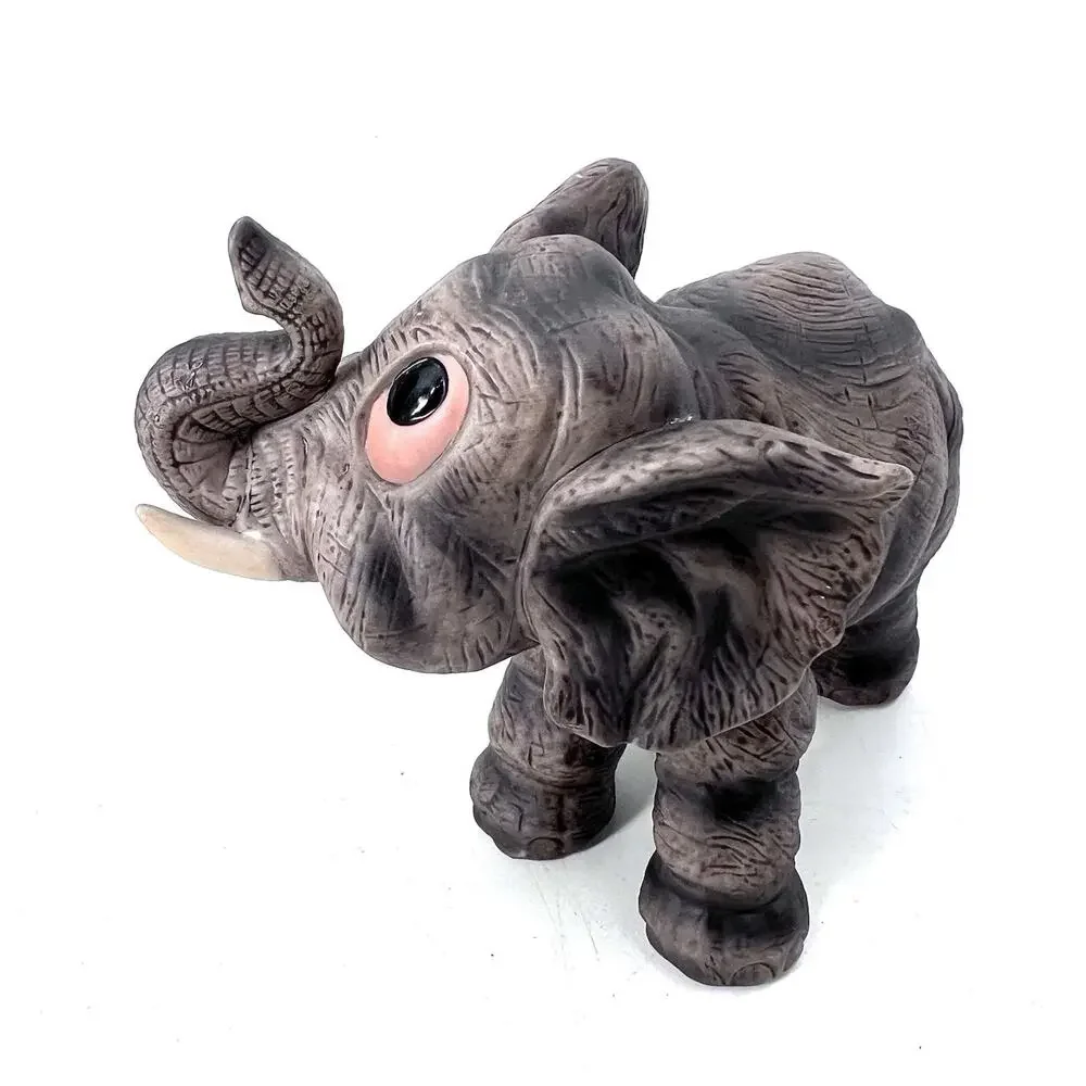 Andrea By Sadek Ceramic Baby Elephant Figurine Big Eyes Lucky Trunk Up - Picture 3 of 9